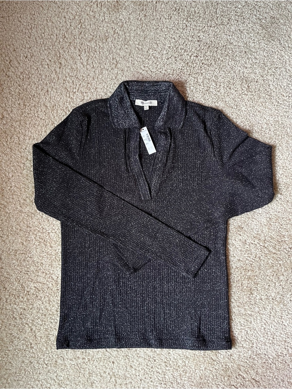 Brand new - Madewell - Black Metallic Ribbed Polo Shirt